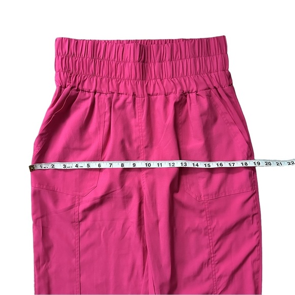 New In Neon Pink High Rise Smocked Ruche Elastic Waist Joggers Sz Large - Picture 9 of 10